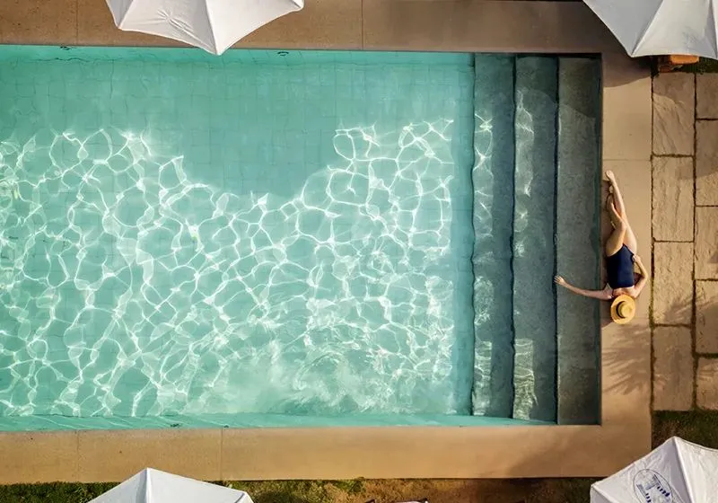 Vista aérea da piscina da Fazenda São Luiz da Boa Sorte