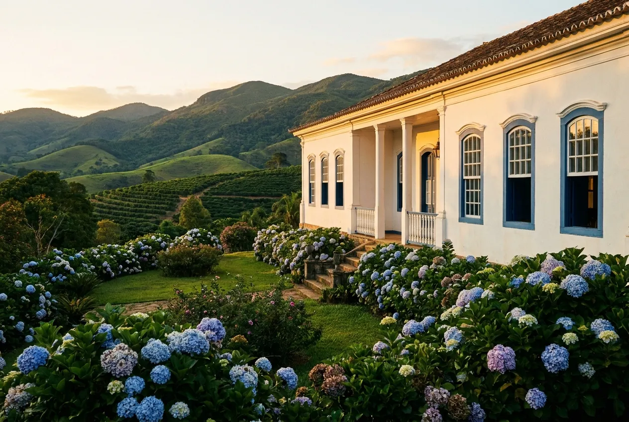 Casarão histórico e serra da Reserva do Ibitipoca em Minas Gerais